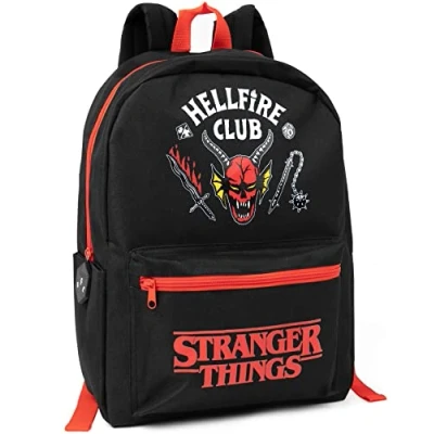 Afbeelding van Stranger Things Hellfire Club Rugzak voor kinderen en jongeren, zwarte rugzak, bagage, sportschooltas met verstelbare bandjes, cadeauserie, zwart, eenheidsmaat, zwart.