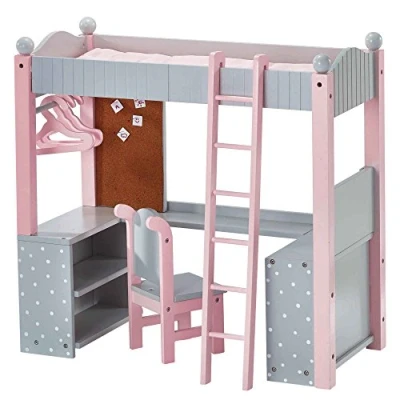 Afbeelding van Teamson Kids Stapelbed en Bureau Voor 18&quot; Poppen Accessoires Kinderspeelgoed Grijs/Roze
