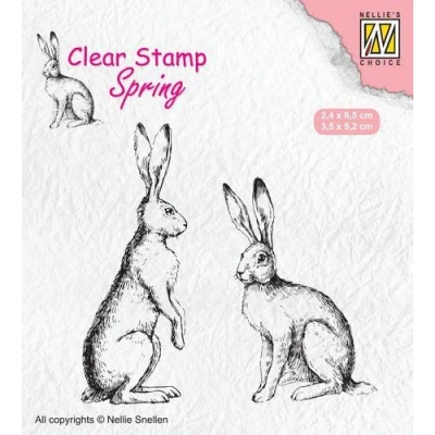 Afbeelding van Nellies Choice Clearstempel lente, twee hazen SPCS014 24x65 35x52mm (02 20)