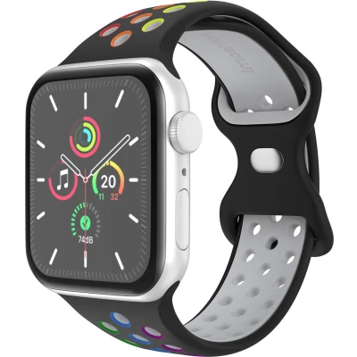 Afbeelding van imoshion Sport⁺ bandje voor de Apple Watch Series 1 t/m 9 / SE (38/40/41 mm) 10 (42 Maat S/M Black Rainbow