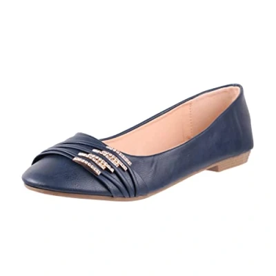 Afbeelding van Elara Dames ballerina&#039;s, comfortabel, lederlook, strass, plat, Chunkyrayan, Blauw