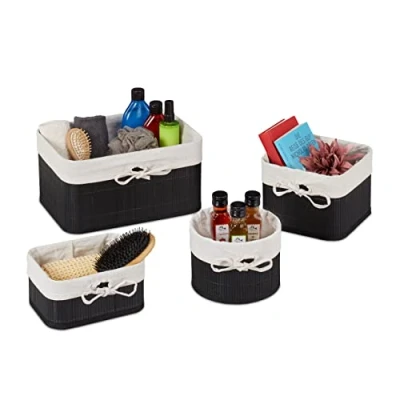 Afbeelding van Relaxdays opbergmand bamboe 4 delige set badkamermand toiletmand kastmandje