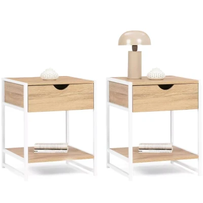 Afbeelding van Lot de 2 tables chevet DETROIT métal blanc design industriel