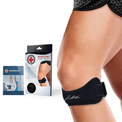 Afbeelding van Dr. Arthritis Kniebrace, ontworpen door artsen, sportkniebrace, crossfit, riem, knierail, voor tendinitis, hardloperknie, ITB, boekje inbegrepen, [zwart, eenheid]