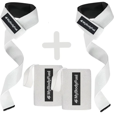 Afbeelding van MyBodyFuel Lifting Straps + Wrist Wraps Bundel Fitness, Crossfit &amp; Krachttraining Wit