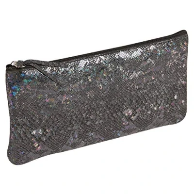 Afbeelding van Clairefontaine 410016C schooletui, plat, zwart, slangenmotief, 22 x 11 cm, van echt lamsleer, schoolbenodigdheden, etui met kleurpotloden, pennenhouder