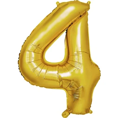 Afbeelding van ballon verjaardag 4 jaar goud 101 cm cijfer 4, goudkleurig decoratie feestdecoratie vliegt dankzij helium