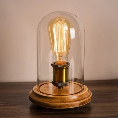 Afbeelding van Houten Dome Bell Tafellamp, E27 Fitting, Glas, 16x26cm