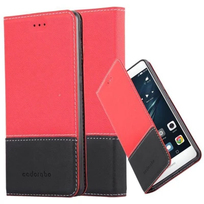 Afbeelding van Cadorabo Hoesje geschikt voor Huawei P9 in ROOD ZWART Beschermhoes met magnetische sluiting, standfunctie en kaartvakje Book Case Cover Etui