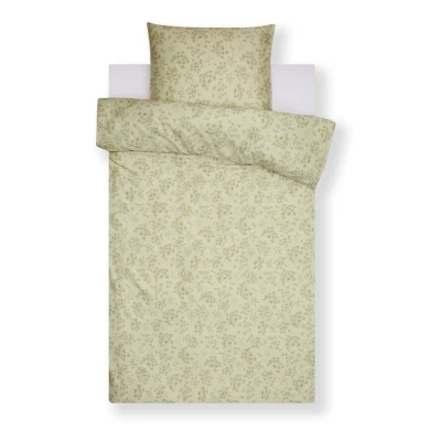 Afbeelding van Yumeko dekbedovertrek katoen satijn groene bloemen 240x220 +2/60x70 Biologisch &amp; ecologisch