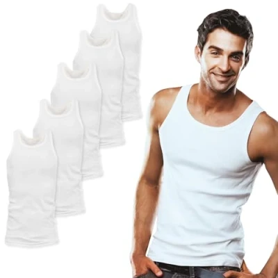 Afbeelding van SGS 5 pack heren onderhemden fijn geribbeld tanktop spiershirt, Wit, L