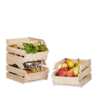 Afbeelding van Relaxdays stapelkisten hout set van 3 stuks natuurlijk opbergkist kistje
