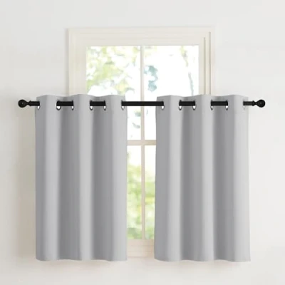 Afbeelding van NICETOWN Gordijnen, ondoorzichtig, kort, thermisch, effen, kleine gordijnen met ringen, verlicht, blokkering, decoratie voor keuken, slaapkamer, breedte 107 x hoogte 90 cm, lichtgrijs, 2 stuks