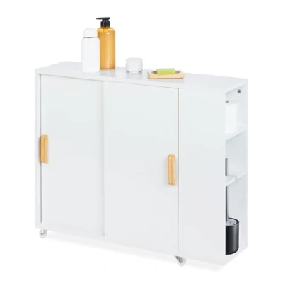 Afbeelding van Relaxdays wc kastje wieltjes ruimte voor borstel 19,5 cm breed badkamer wit