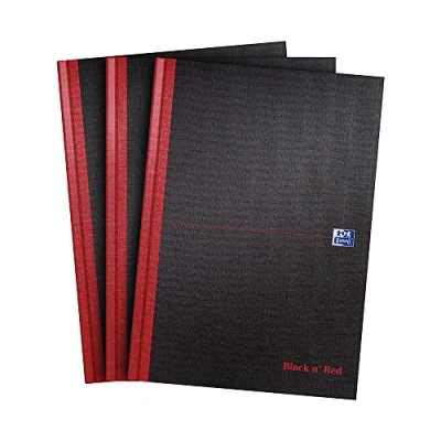 Afbeelding van Oxford Black n&#039; Red A4 Notebook, Hardcover Casebound, Pack van 3