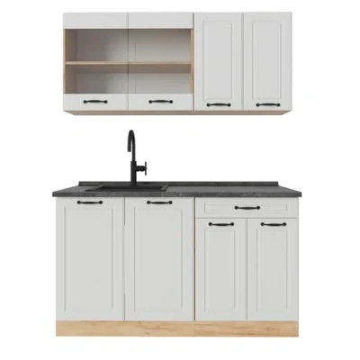 Afbeelding van Vicco Eenpersoonskeuken R Line, Wit landhuis/gouden eik, 140 cm , WB Antraciet