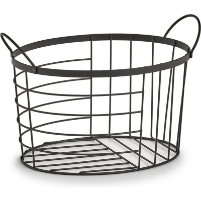 Afbeelding van Industriele draadmand/opbergmand ovaal zwart metaal 35 x 23,5 23 cm Keukenmandjes/sokkenmandjes