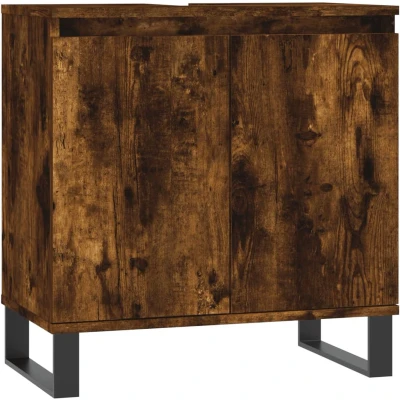 Afbeelding van Badkamerkast 58x33x60 cm bewerkt hout gerookt eikenkleurig