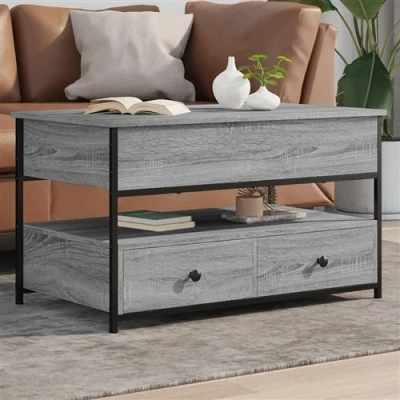Afbeelding van vidaXL Salontafel 85x50x50 cm bewerkt hout en metaal grijs sonoma