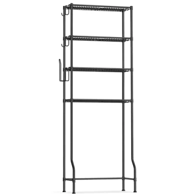 Afbeelding van SONGMICS Badkamerrek met 4 etages, wasmachinerek, verstelbare planken, haken, toiletpapierhouder, ruimtebesparend, 30 x 63 176 cm, zwart BTS013B01