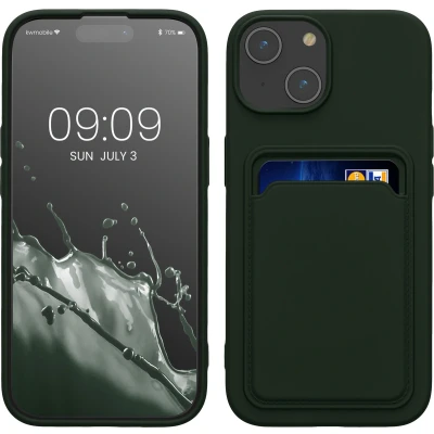 Afbeelding van kwmobile telefoonhoesje geschikt voor iPhone 15 Hoesje met pasjeshouder TPU case in donkergroen