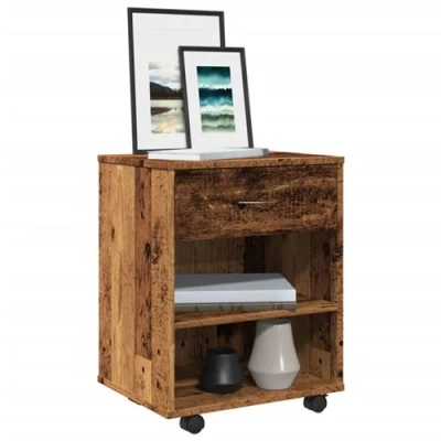 Afbeelding van Rolkast 46x36x59 cm bewerkt hout oud houtkleurig