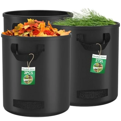 Afbeelding van Diealles Shine Set van 3 tuinafvalzakken 272 liter met 4 handgrepen, vrijstaand, waterdicht, corrosiebestendig, voor tuinafval en groen snijden, zwart