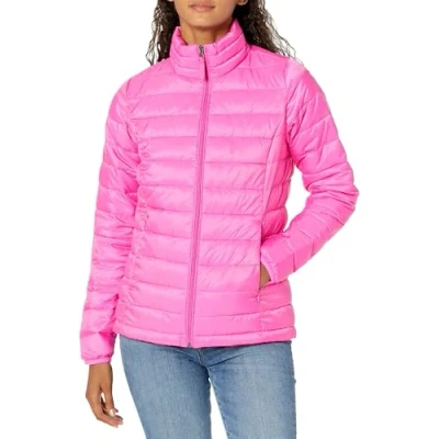 Image de Amazon Essentials Veste matelassée légère à manches longues, imperméable et pliable (disponible en grande taille) pour femme, rose fluo (taille S)