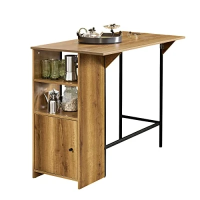 Afbeelding van SoBuy Hoge bartafel, keukentafel, statafel voor eetkamer, woonkamer met 1 opklapbaar dienblad, 2 planken en deur, 120 x 63 95 cm, FWT98 PF