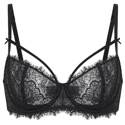 Afbeelding van DOBREVA Damesbeha, push up, balconnet, grote maat, met beugels, sexy, kant, halve zwart.