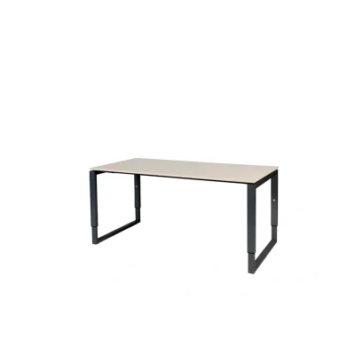 Afbeelding van Domino Plus bureau, hoogte instelbaar (62 85cm) met 160x80cm &#039;zwevend&#039; robson eiken 25mm blad en zwart (RAL9011) O poot frame