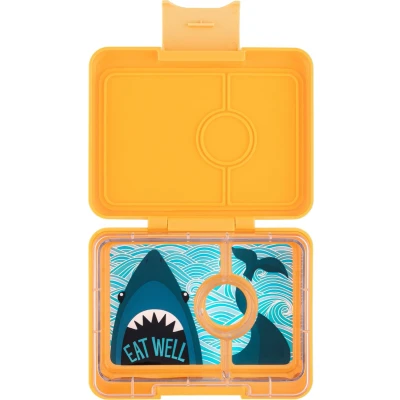 Afbeelding van Yumbox Snack lekvrije Bento box 3 vakken Yoyo Yellow / Shark tray
