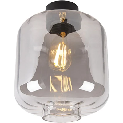 Afbeelding van QAZQA Design plafondlamp zwart met smoke glas Qara