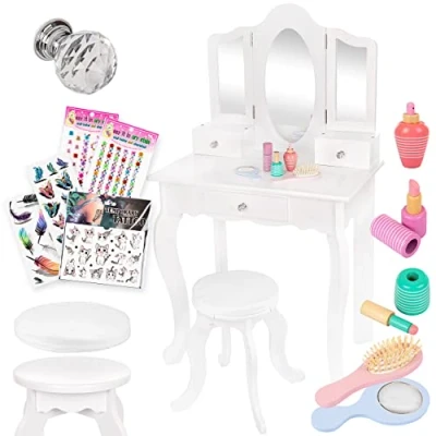 Afbeelding van Kinderplay Grote make up tafel met spiegel en kruk voor meisjes, accessoires, GS3302