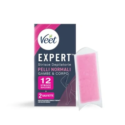 Afbeelding van Veet Expert 12 stuks ontharingsstrips voor de normale huid met dermatologisch geteste sheaboter, strips (6 x 2 banden) + post ontharingsdoekjes arganolie