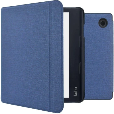 Afbeelding van iMoshion Ereader Cover / Hoesje Geschikt voor Kobo Sage Tolino Epos 3 Canvas Sleepcover Bookcase met stand Donkerblauw