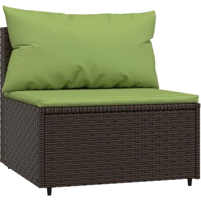 Afbeelding van Tuinmiddenbank met kussens poly rattan bruin