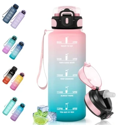 Image de Motswedi Gourde Sport, 1500ml Anti Fuite, Paille, Sans BPA, avec Réutilisable, Gourde, Facile à Transporter, Bouteille d&#039;eau pour Fitness, Yoga, Cyclisme, Camping, Rose Vert