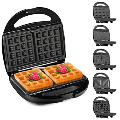 Afbeelding van Lehmann 5 in 1 sandwichmaker met verschillende vormen wafelijzer, contactgrill, panini, sandwich, zoete cake bevat sets anti aanbakplaten 800 W