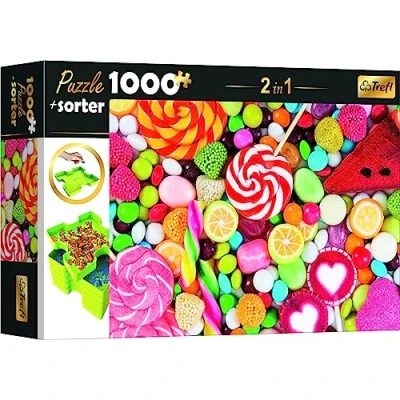 Afbeelding van Trefl 10662 Puzzelset 2 in 1 + sorteerder, puzzel 1000 stukjes, suiker, puzzelsorteerder, 6 dienbladen, bouwen, sorteren, transporteren en opbergen, voor volwassenen kinderen vanaf 12 jaar
