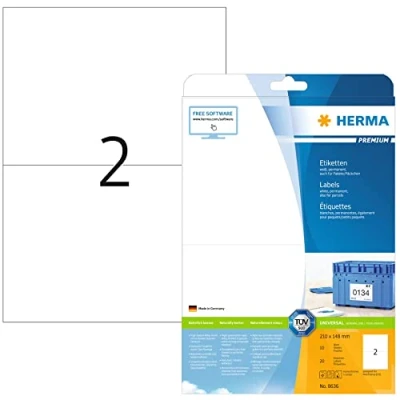 Afbeelding van Etiket HERMA 8636 210x148mm A4 premium wit 20stuks