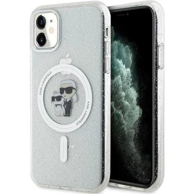 Afbeelding van Karl Lagerfeld iPhone 11 / Xr transparent hardcase Karl&amp;Choupette Glitter MagSafe