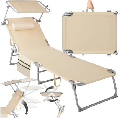 Afbeelding van tectake® ligbed Zonnestoel ligstoel 4 standen , inklapbaar beige 68 x 190 28 cm, met zijvak