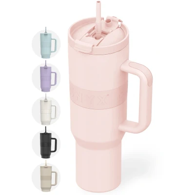 Afbeelding van ONYX Drinkfles met Rietje 1.2 Liter Waterfles voor Kinderen &amp; Volwassenen Thermosbeker Travel Mug Motiverende Drinkbus Drinkbeker School Roze