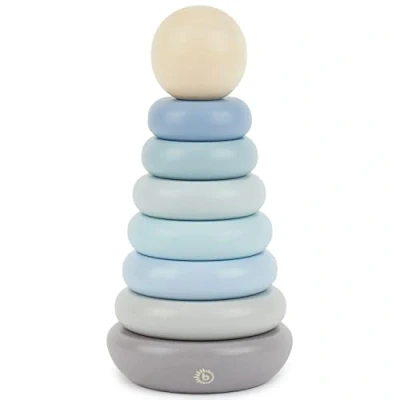 Afbeelding van Bieco stapelbare houten toren voor baby&#039;s, 19 cm, insteekspel vanaf 1 jaar, ringen regenbooghouten baby&#039;s in