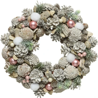 Afbeelding van Decoratieve kerstkrans wit roze Ø 34CM