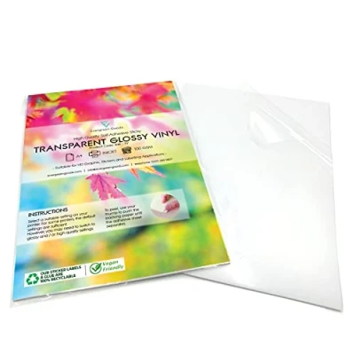 Afbeelding van Evg 10 vellen vinylpapier, zelfklevend, glanzend, transparant, A4, waterdicht, voor inkjetprinters, ideaal borden en stickers kinderen