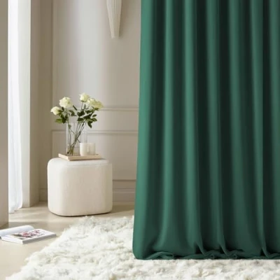 Afbeelding van ROOM99 Aura Verduisteringsgordijn met zilverkleurige ogen, 140 x 250 cm (b h), schuifgordijn, moderne decoratie voor woonkamer, slaapkamer, flessengroen