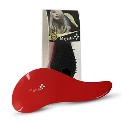 Afbeelding van Beste professionele salon haarborstel, natte droge borstel, geen klitten, pijn, golvend, krullend of dun haar, dames, meisjes en kinderen (rood)