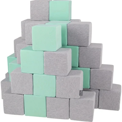 Afbeelding van KiddyMoon foam blokken voor baby zachte 48 stuks speelgoed montessori met en veel plezier kinderen, gemaakt in de eu, blokken: lichtgrijs mint